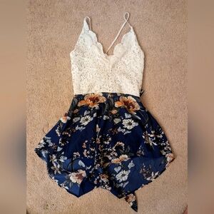 Blue Floral Sleeveless Romper